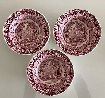 Mason's Pink Vista Rimmed Dessert/cereal Soup Bowls  16cm Diameter X3- Ironstone • £12