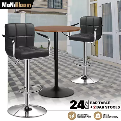 Set Of 3[BAR STOOLS+SWIVEL PUB TABLE SET]Wooden Tabletop Adjustable Height Chair • $195.99
