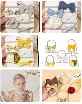 £5.95 • Buy 5Pcs Set Baby Flower Bows Headband For Girls Children Elastic Hair Bands New Bor
