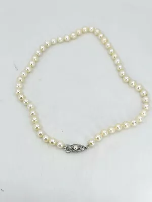 Engraved Silver Japanese Akoya Saltwater Cultured Pearl Choker Necklace 15in Vtg • $213.75