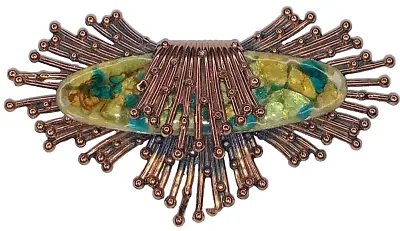 Vintage MCM Matisse Renoir Copper Atomic Starburst Brooch Pin Rare Enamel Color • $119.95