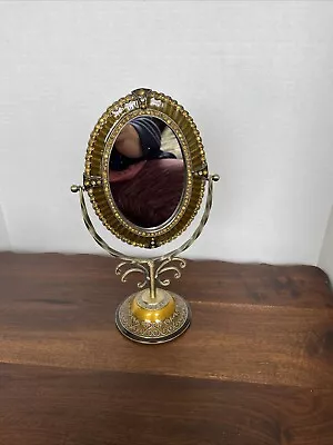 Make Up Mirror With Stand-Gold Rhinestones And Enameling-Women-EUC • $19.50