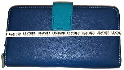 Mundi Big Fat Ensemble Genuine Leather Wallet- Navy/Teal MSRP $65 • $43.20