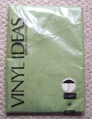 Vinyl Zippered Patio Umbrella Tablecloth Green Flannel Back 70  Rnd. Vintage New • $18.95