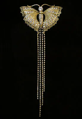 £32 • Buy Vintage Gold Crystal Butterfly Long Tassel Brooch Bridal Wedding Dress Sash