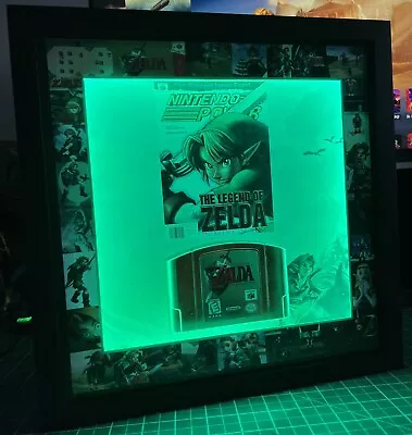 Zelda Ocarina Of Time Gold Cartridge Nintendo 64 Frame Wall Art Collectable LED • $350