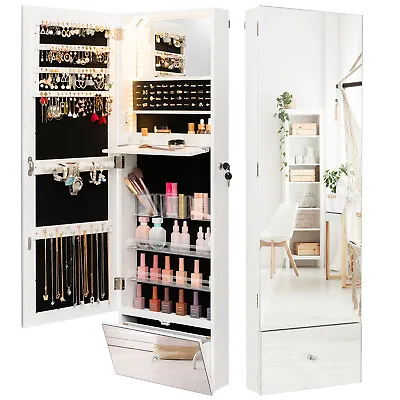 Wall Mounted Jewelry Cabinet Armoire Full-Length Mirror W/ LED Lights & Drawer • $109.99