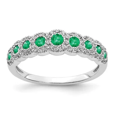 $1497.31 • Buy 14k White Gold Diamond And Emerald Polished Ring For Womens