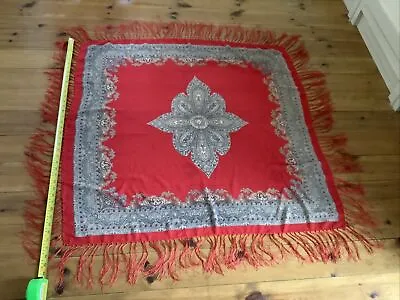 Bohemian Kashmiri Paisley Style Scarf Shawl Throw Red Tassels Edge Polyester  • £12