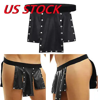 Men Adult Metal Studded Kilt Sexy Harness Shorts Thongs Underwear Skirt Clubwear • $10.67