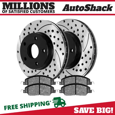 Front Drilled Slotted Brake Rotors Black & Pads For 2005-2010 Ford Mustang 4.6L • $92.53