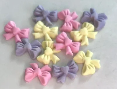 12 Edible Sugar Icing Bows Pink Lilac Lemon Fondant Cup Cake Toppers • £3.25