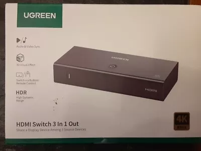 UGREEN HDMI Switch 3 In 1 Out 4K@60Hz HDMI Splitter With Remote 3 Port HDMI • $16.50