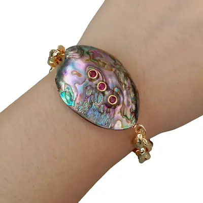 Natural Abalone Shell Fuchsia Cz Chain Charm Bracelet Handmade Girl Party • $16