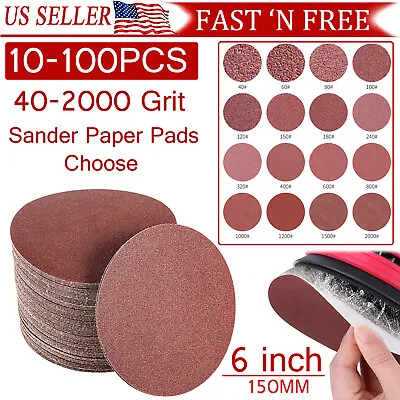 10-100PCS 6 Inch Hook Loop Sanding Discs 40-2000 Grit Orbital Sander Paper Pads • $29.95