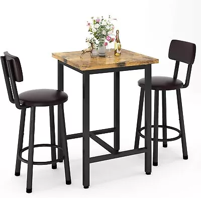 3 Piece Pub Dining Set Modern Bar Table And Stool For 2 Kitchen Counter Height W • $137.99