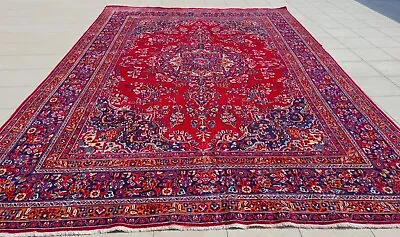 Authentic Hand Knotted Vintage Tribal Mashoud Wool Area Rug 11 X 8 Ft (33 SU) • $10.50