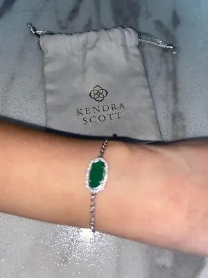 New! Kendra Scott Women's Silver Adjustable Chain Bracelet Green Emerald Gem • £40
