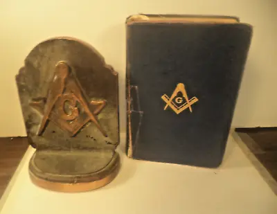 1940 Masonic Bible + An Awesome Bronze Art Deco  Freemason Masonic Bookend • $51.48