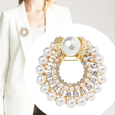 £3.11 • Buy Women Pearl Rhinestone Wreath Round Brooch Scarf Pins Wedding Dress Jewelry