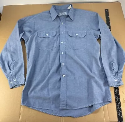 Vintage 70s 80s Roebucks Sears Chambray Denim Mechanic Shop Work Shirt Motorcycl • $25.49