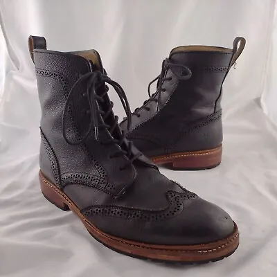 FRYE James Lug Wingtip Combat Boot Pebbled Black Leather Men's US 8D Rare 84711 • $99.97