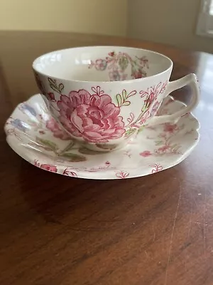 Johnson Brothers Bros Pink Rose Chintz Tea Cup & Saucer England Vintage~Excellnt • $19.99