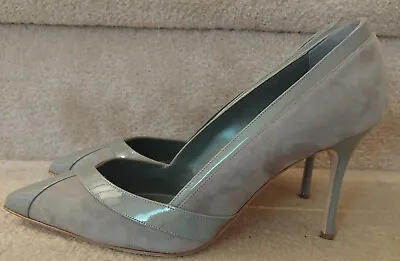Manolo Blahnik Gray Suede And Patent Leather Pumps NEW Size 39 • $158.40