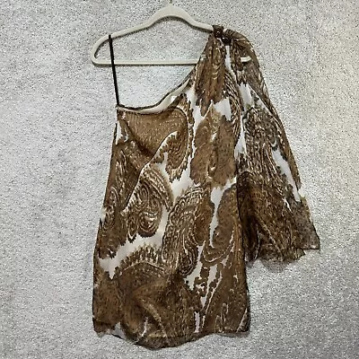 Milly Of New York One Shoulder Dress Women's 4 Brown Paisley Shift 100% Silk • $43.74