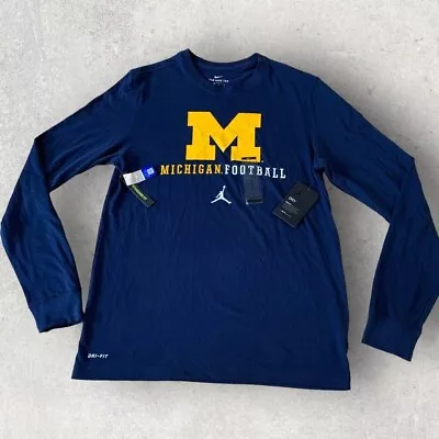 University Of Michigan Nike T-Shirt Men Medium Blue Dri-Fit Long Sleeve Football • $19.99
