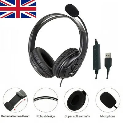 £11.89 • Buy USB Headset With Microphone Noise Canceling For Skype Laptop PC Call Computer UK
