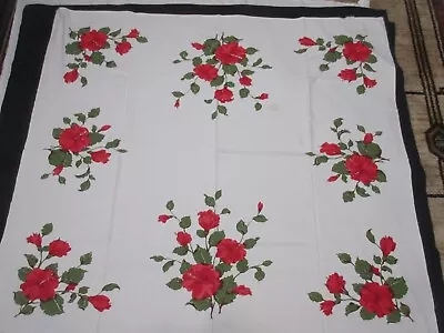 Vintage California Hand Prints HIBISCUS  46  X 52  Table Cloth As Found • $19.99
