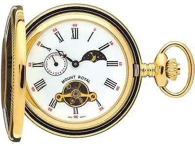 £140.40 • Buy Skeleton Pocket Watch Gold Plated Half Hunter With Moon Phases 17 Jewel Box