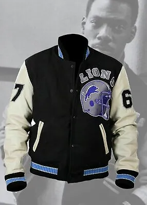 Beverly Hills Cop Jacket Detroit Lions Letterman Wool Leather Sleeves Jacket Men • $119.99