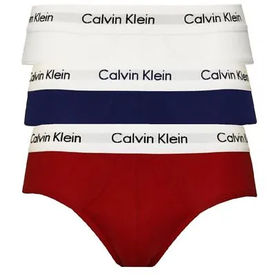 Calvin Klein U2661G-I03 100% Authentic Mens Cotton HIP Briefs- White/Navy/Red  • £29.99