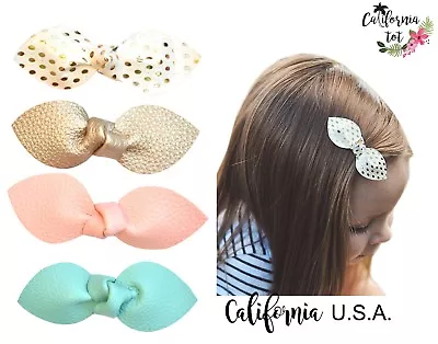$9.50 • Buy Lot 4 Girls Barrette Safety Hair Clip Faux Leather Rabbit Ears Bows Toddler-swee