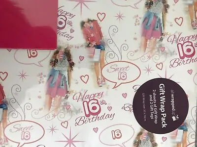 16th Birthday Gift Wrapping Paper With 2 Gift Tags 2 Sheets Pink Numbers • £2.99