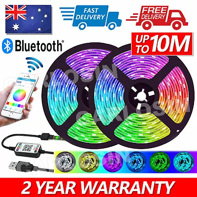 RGB LED Strip Lights IP65 Waterproof 5050 1-10M 300 LEDs 5V USB Bluetooth • $6.45