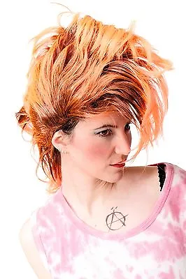 Wig Fancy Dress Carnival Punk Glam Vamp Teased Black Orange • £8.64