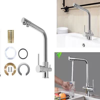 Kitchen Sink Faucet Chrome Pure Water Filter Dual Handle Swivel Mixer Tap 3 Way  • £45