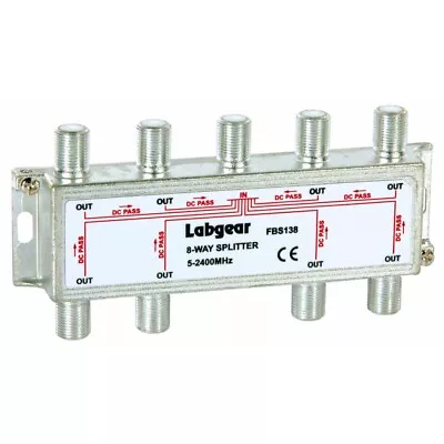 Labgear 8 Way Powerpass F Type Cable Splitter 5-2400Mhz TV Aerial Sky Freeview • £12.99