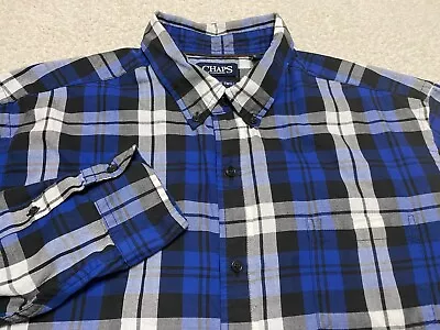 Ralph Lauren Chaps Mens 2XL Shirt Long Sleeve Button-Down Blue Plaid Check • $16
