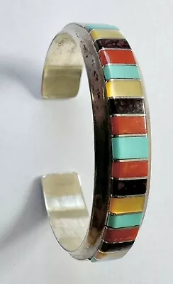 Vintage Zuni El Gasper Turquoise Inlay Sterling Silver 925 Bangle Bracelet 22.2g • $29