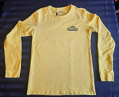 Dutch Bros Mustache Yellow With Pink Windmills Womens Small Long Sleeve Shirt • $12.99