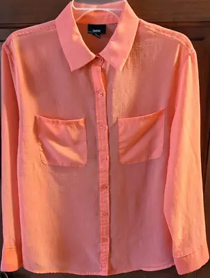 Mossimo Coral Sheer Blouse XS Button Front W/ Pockets Collar Cuffs • $11.48