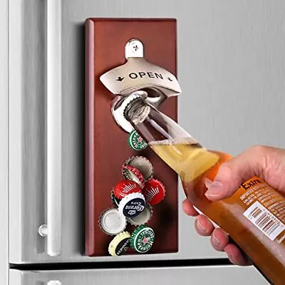 Wall Mounted Magnetic Bottle Opener Beer Bottles Caps Opener Gift For Dad Men • $27.24