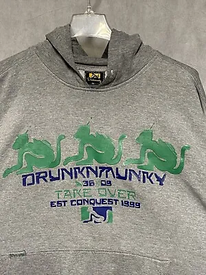 VTG Drunken Monkey Men Hoodie 4XL Gray Pullover Sweatshirt Fleece Line Spell Out • $36.18