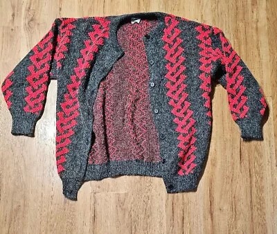 Retro Black Red Sunday Angora Button Up Fluffy Cardigan 1 SZ Fits All FREE POST • $24.99