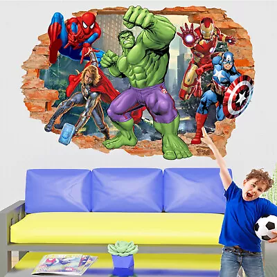 Avengers Wall Sticker Superheroes Spiderman Thor Decal Mural Kids Room Decor QO2 • £19.99