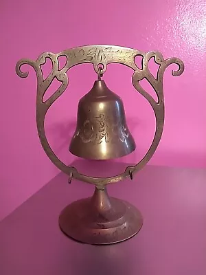 Vintage Etched Brass Dinner Bell With Stand • $24.99